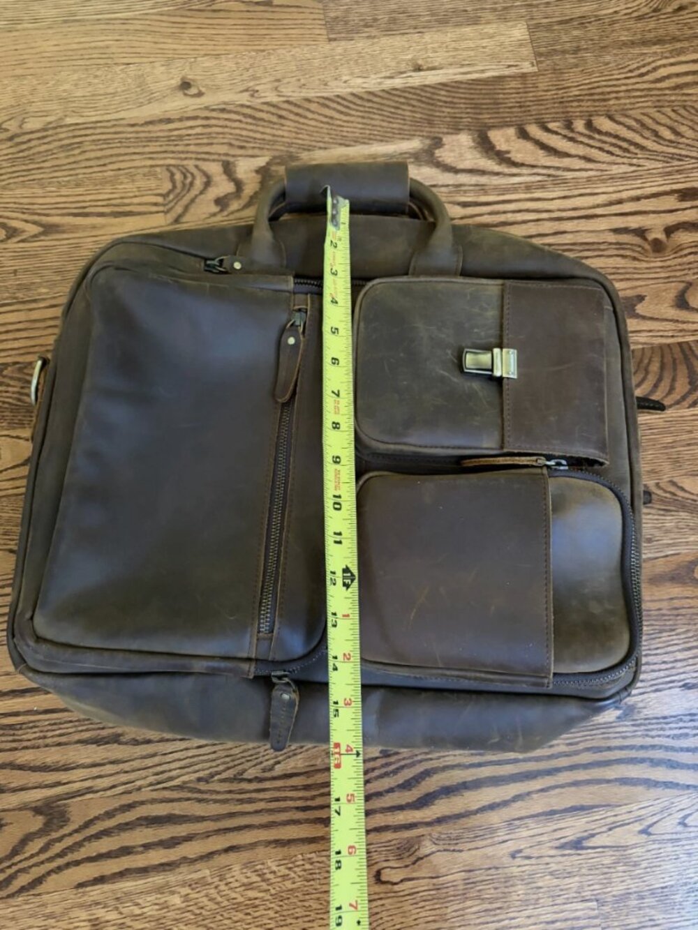 TIDING Mens Brown Leather Backpack Laptop Travel Bag Multi Pocket Distressed - Picture 4 of 8